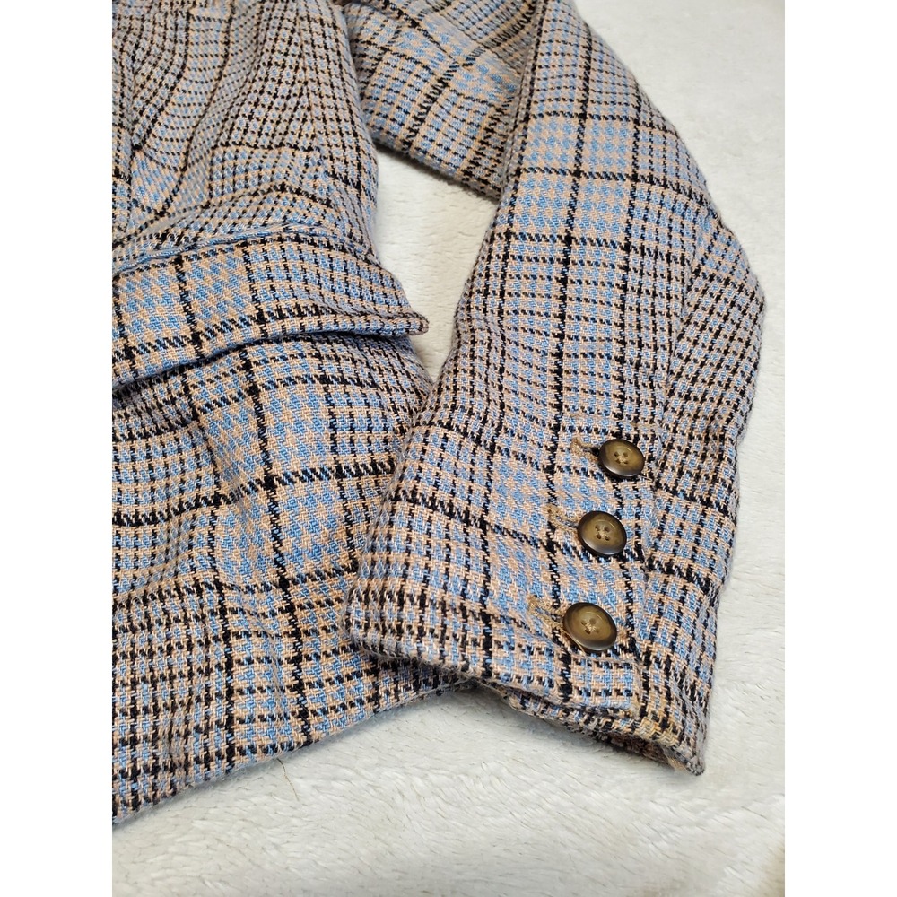 Free People Blue Gray Plaid Classic Cropped Jacket Blazer Medium Office Academia - Picture 5 of 9